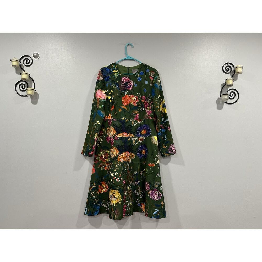 Lela Rose Lily Floral Tiered Long Sleeve Dress Sz 14 NEW